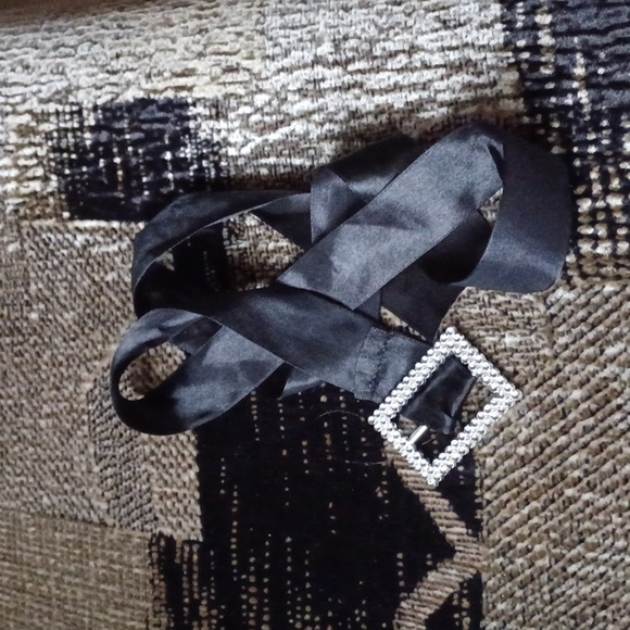 $4 Add-on Black Silky Ribbon Belt With Sparkly Silver Buckle - Picture 4 of 4